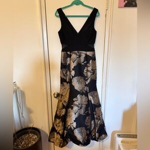 Xscape Black and Gold Floral Maxi Dress
